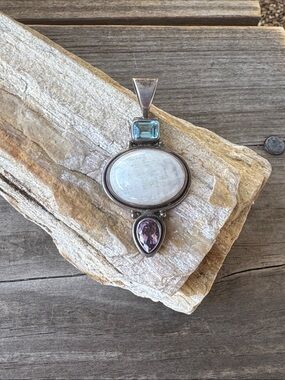 Sterling Silver Pendant with Blue Topaz Moonstone and Amethyst